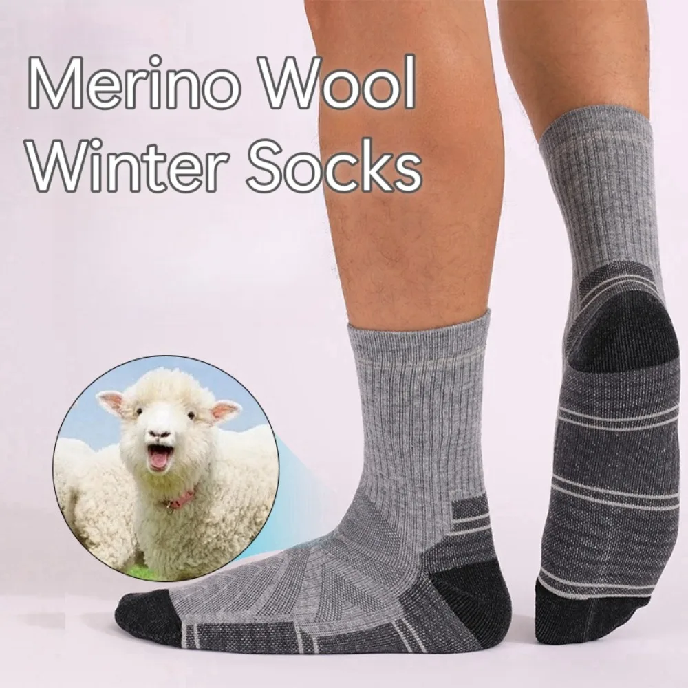 New Warm Merino Wool Socks Comfortable Anti Slip Trekking Socks Odor Controlling Short Crew Outdoor Ski Socks for Man Woman