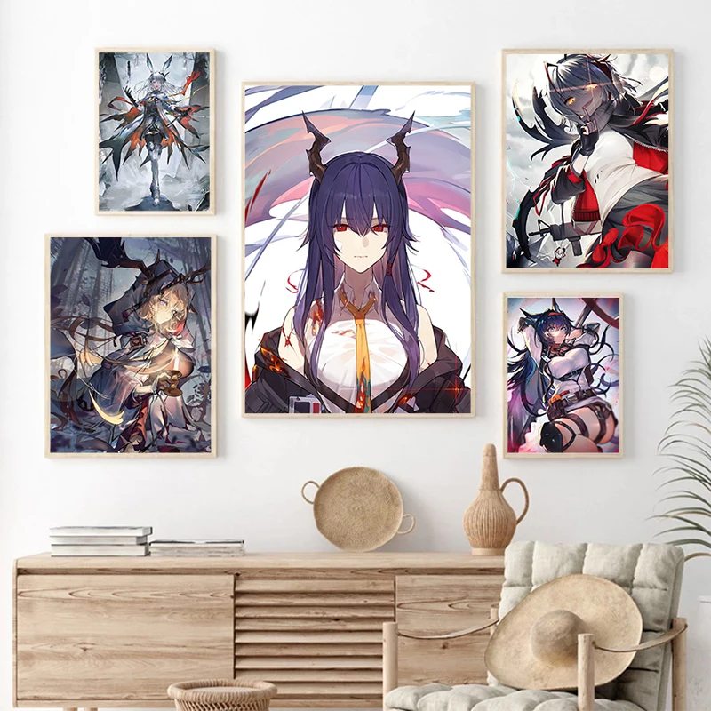 Anime Girl Poster Colorful Painting Fighting in The City Canvas Printing Wall Art Decoration Painting for Home Bedroom Decor