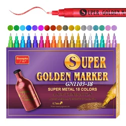 18Color Metallic Paint Pens 0.7mm Glitter Markers,Super Golden Acrylic Markers for Rock Painting Stone Ceramic Fabric Pebbles