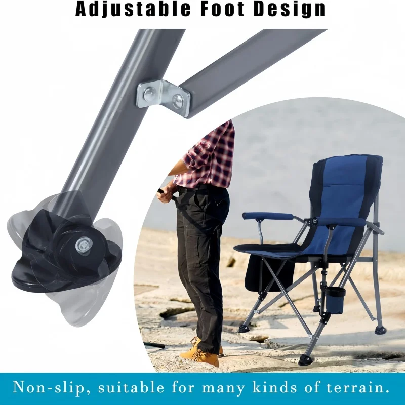 Outdoor Iarge Fishing Chair Aluminum Folding Camping Chair Portable Large Size High Back Chair With Arm Rest Cup Holder