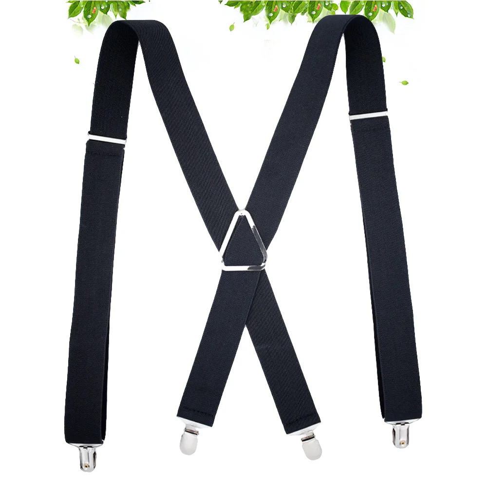 1pc X Shape Mens Suspenders Wide Adjustable and Elastic Braces Pants Strap Heavy Duty with 4 Strong Clips for Male (Black)