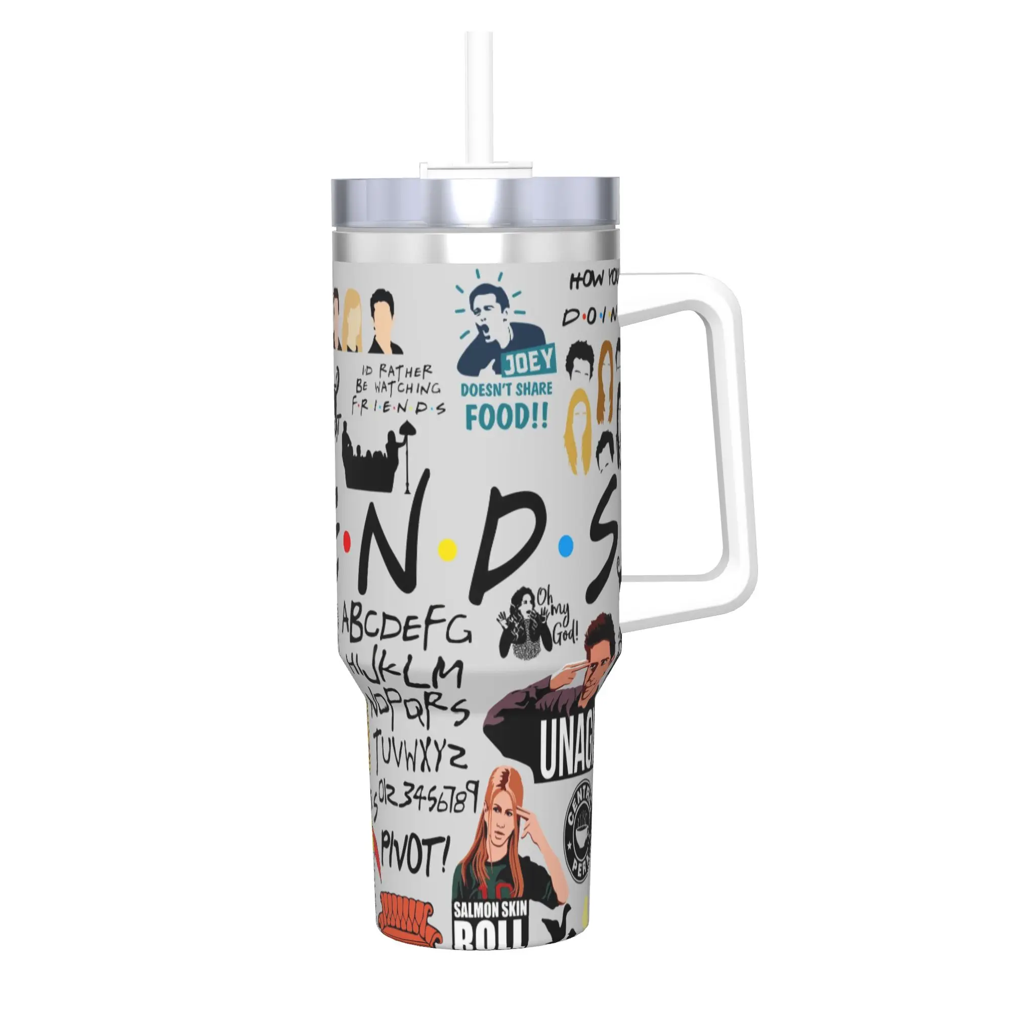 Vaso Térmico Aislado de la Serie de Televisión Friends, con Pajitas, Diseño de Dibujos Animados de Central Perk, Taza Térmica de Vacío de Doble Pared, Botella para Coche, 40 oz