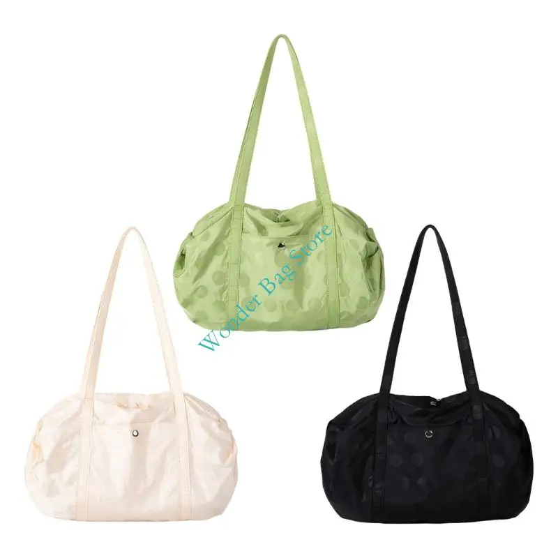 Korean Dotted Pattern Shoulder Bag Women Casual Large Capacity Tote Soft Fabric Handbag for Daily Shopping Routine