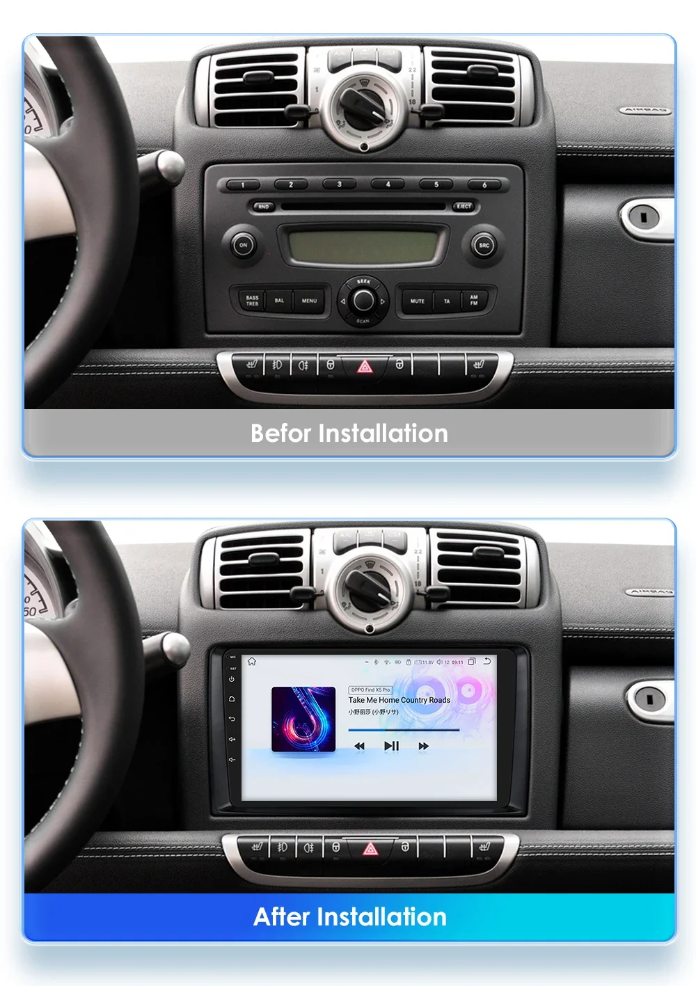 Android Auto Radio Player for Smart Fortwo 451 2008 2005 - 2010 Car Stereo Multimedia GPS Wireless CarPlay 2din 7862 Autoradio