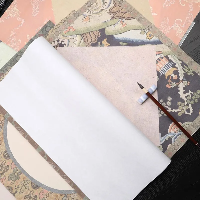 10PCS Batik Xuan Paper for Calligraphy - Semi-Raw Antique Blank Square Rice Paper, Chinese Brush Writing Art Supplies