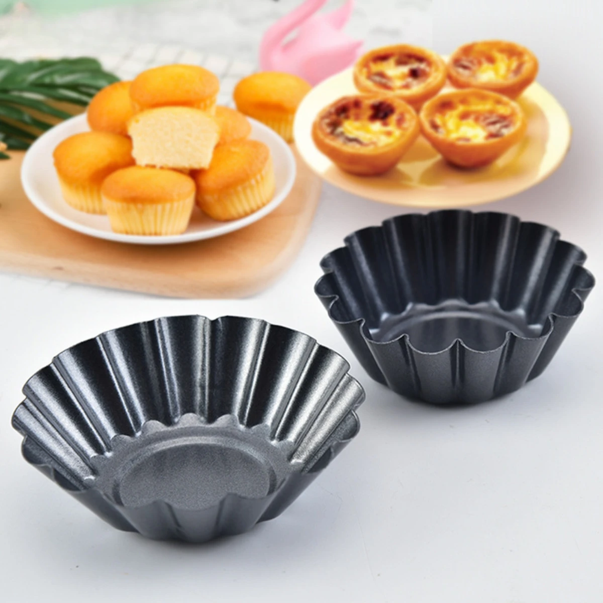 36/12pc Egg Tart Mould Cookie Muffin Baking Model Cupcake Tray for Home Kitchen Bake Pudding Cup Reusable DIY Cake Dessert Molds