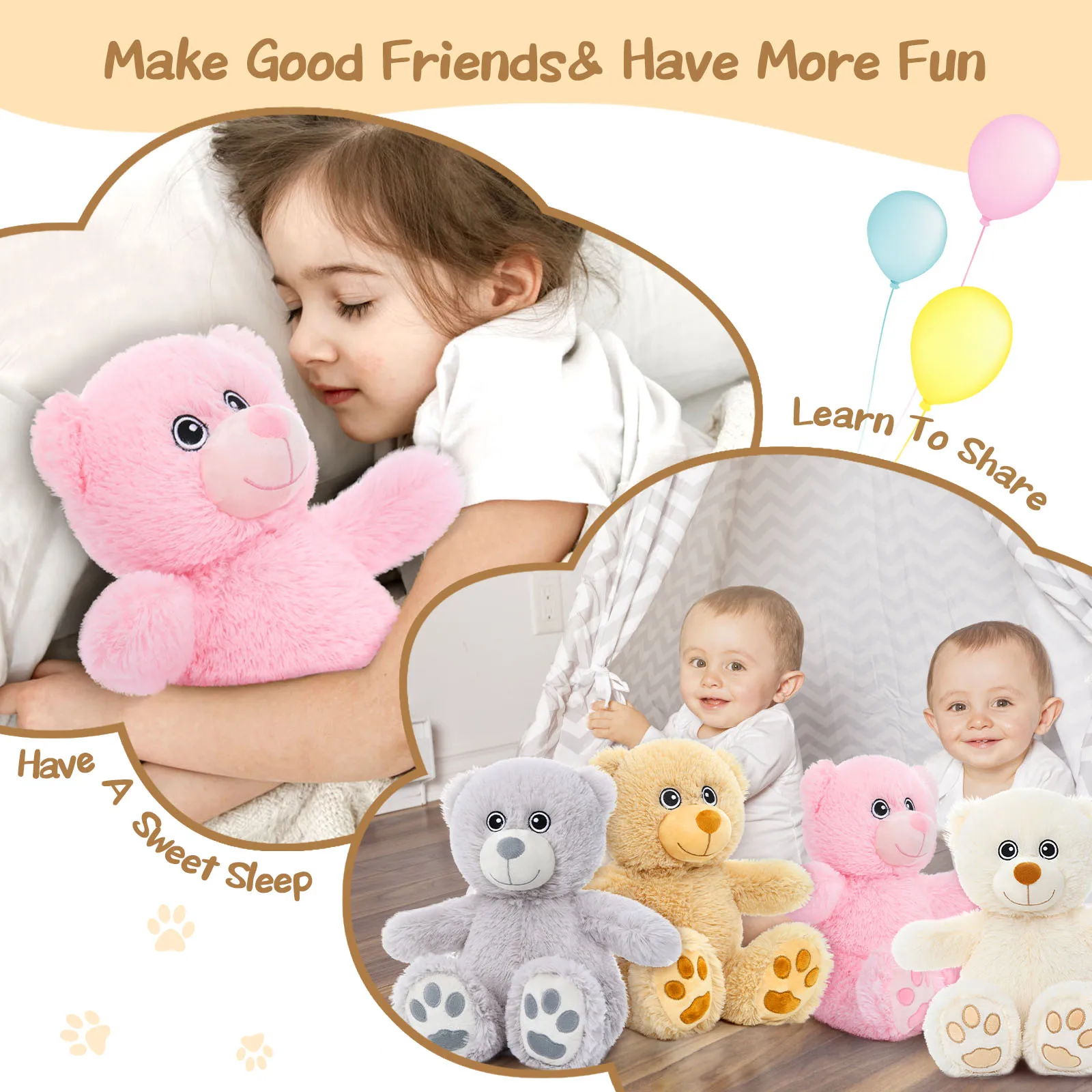 MorisMos-Ours en peluche pour enfants, animal en peluche, petit ours en peluche pour baby shower, 14 po, journée de Léon, en vrac, 5 paquets