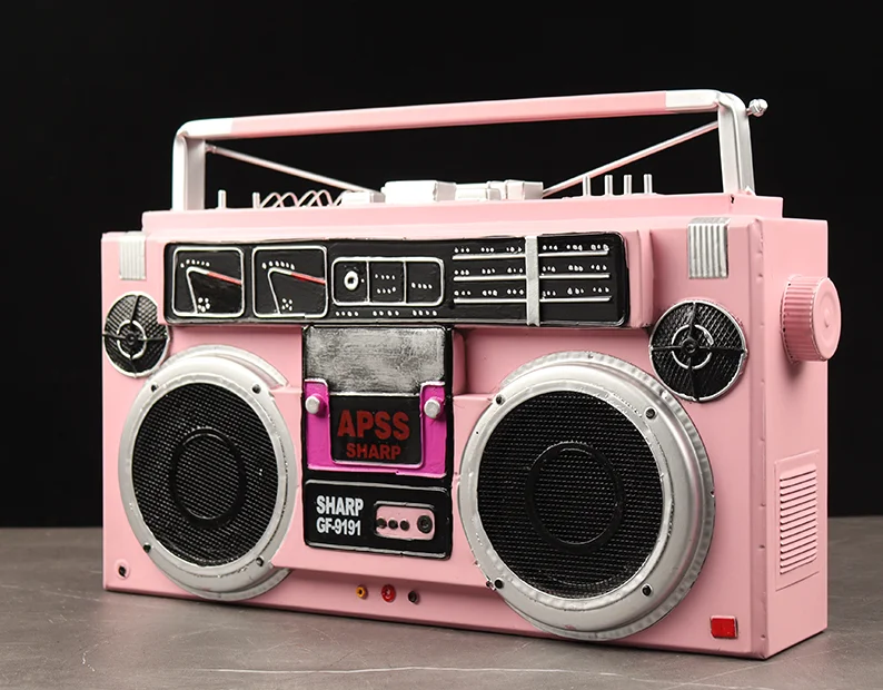 Portable vintage tape cassette player radio with cassette tape recorder