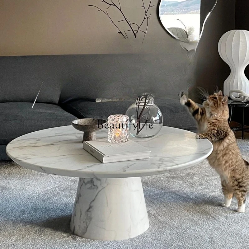 

Natural marble round coffee table modern simple cream style
