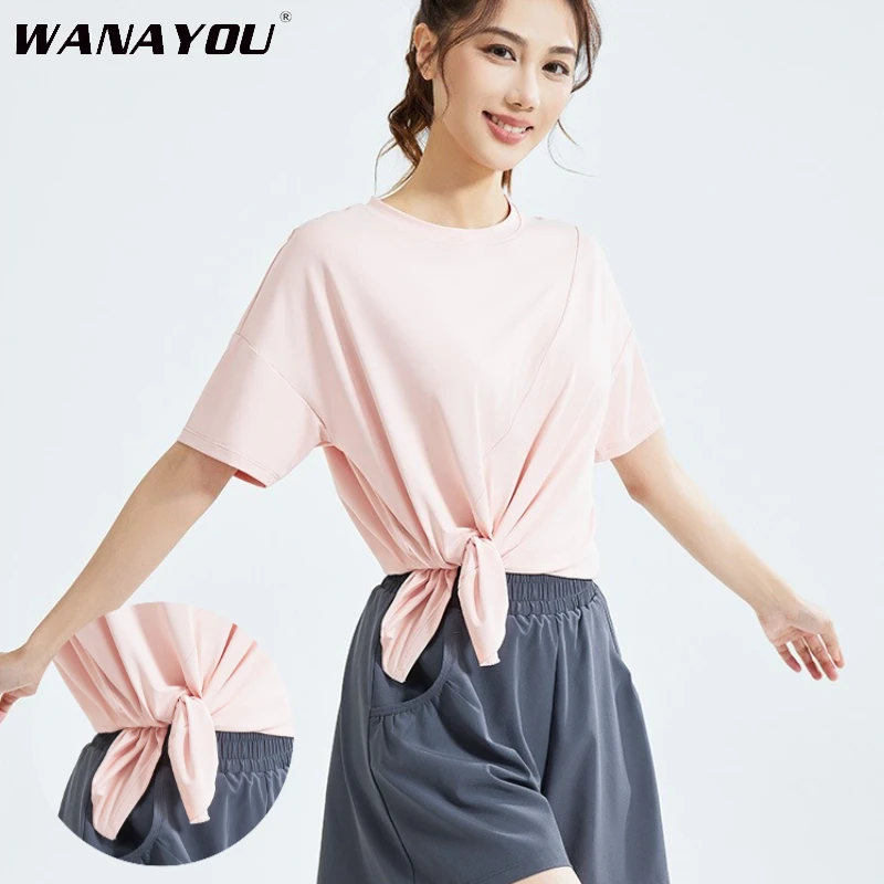 

WANAYOU Quick Drying Women's Yoga Shirt Loose Sports Top with Side Slit Gym Running Short Sleeved T-shirt Sports Exercise Top