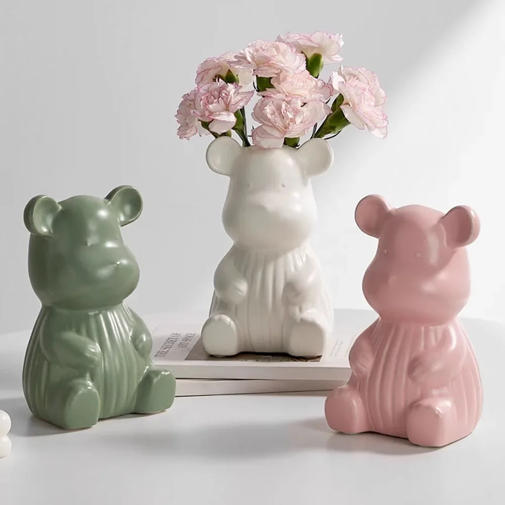 

Creative Bear Ceramic Vase Ornaments Living Room Bedroom Dining Table Flower Arrangement Container Home Decoration Accessories