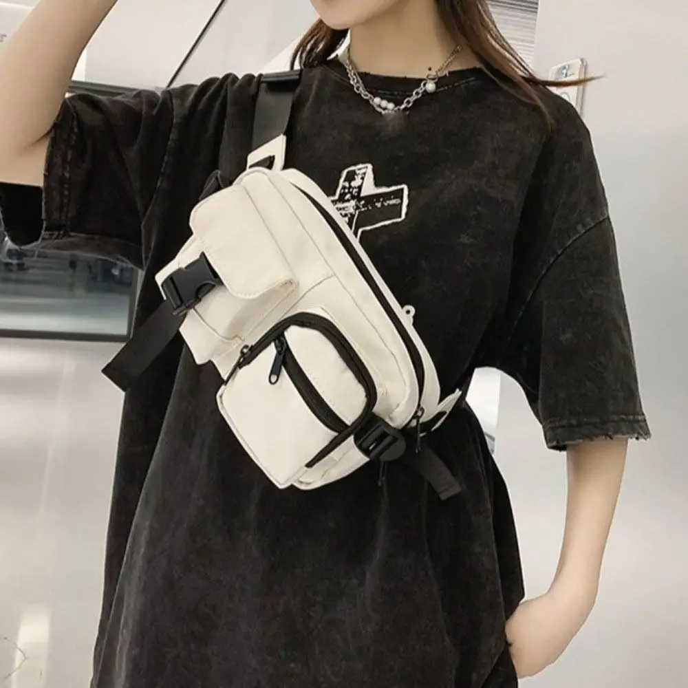 

Fashion Pocket Men's Chest Bag Zipper Solid Color Nylon Waist Bag Durable Large Capacity Single Shoulder Bag Male