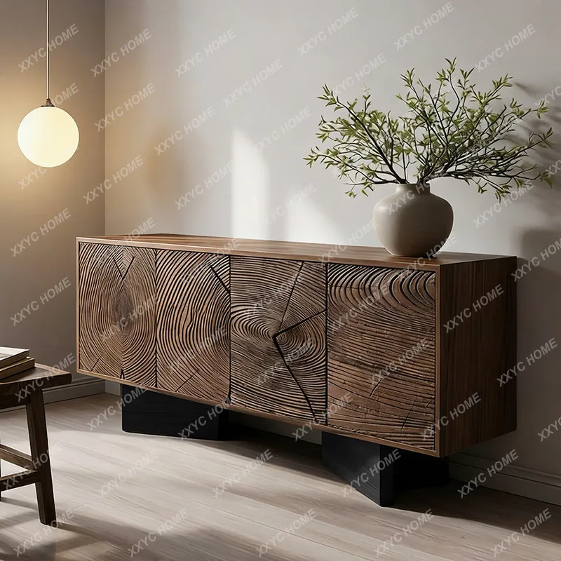 Minimalist entryway cabinet, creative solid wood sideboard, wabi-sabi style storage cabinet, sofa side cabinet