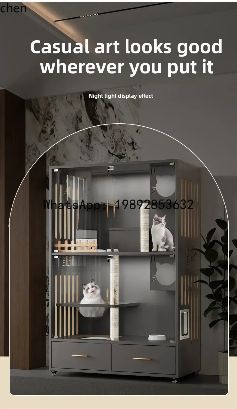 X1 ninho de gato villa de madeira maciça doméstica interna com banheiro integrado armário de gato grande