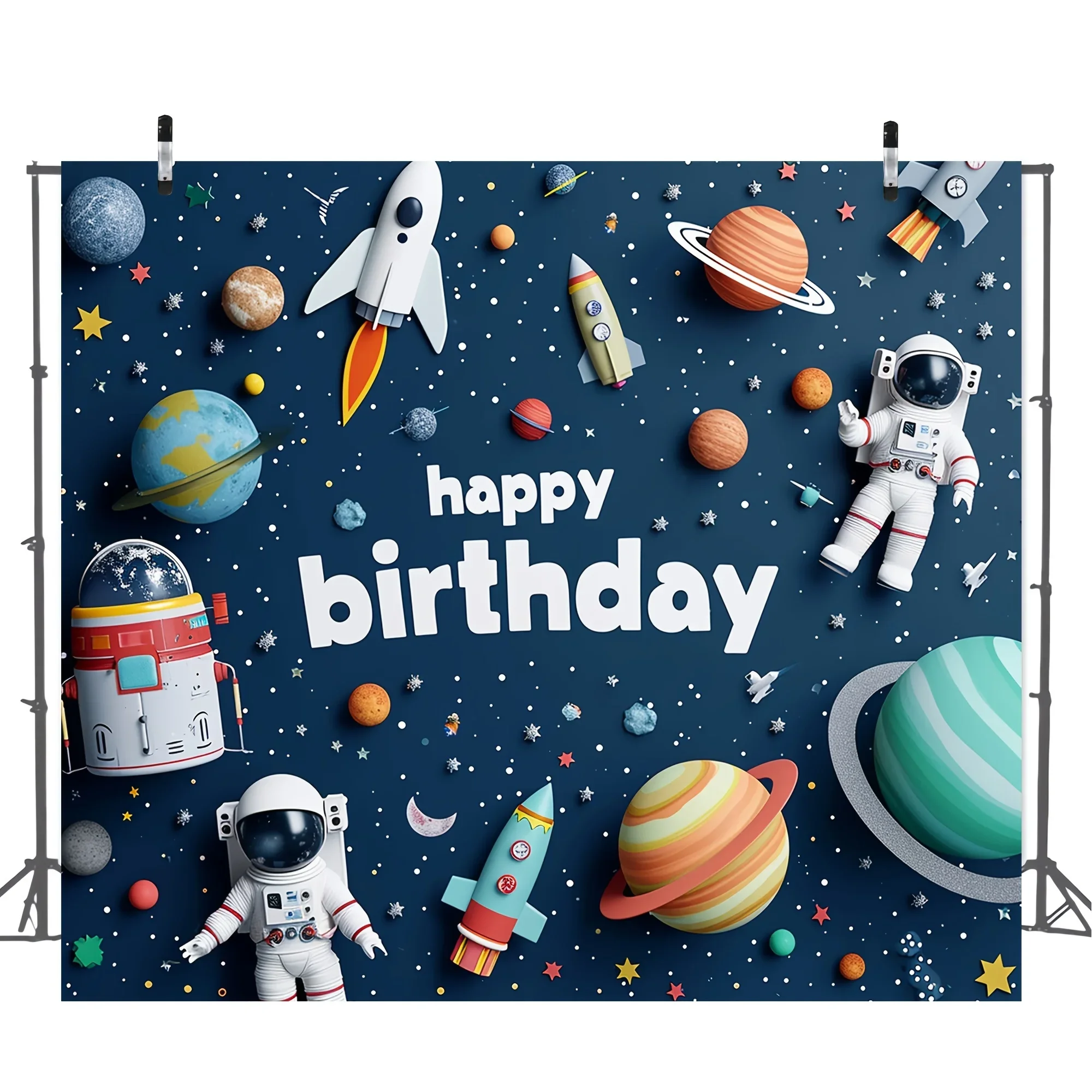 Cartoon Space Astronaut Birthday Background Cloth Birthday Party Photo Decoration Background Cloth