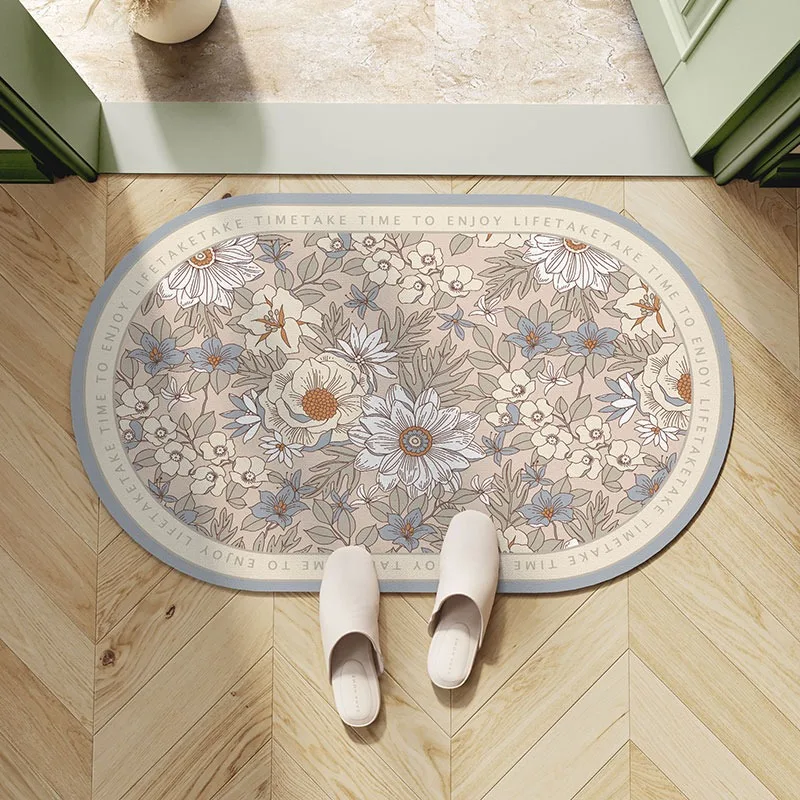 

Bathroom Floor Mats Absorbent Non-slip Wash-free Carpet Soft Diatom Mud Mat Toilet Rugs American Flower Oval Foot Mat Alfombra