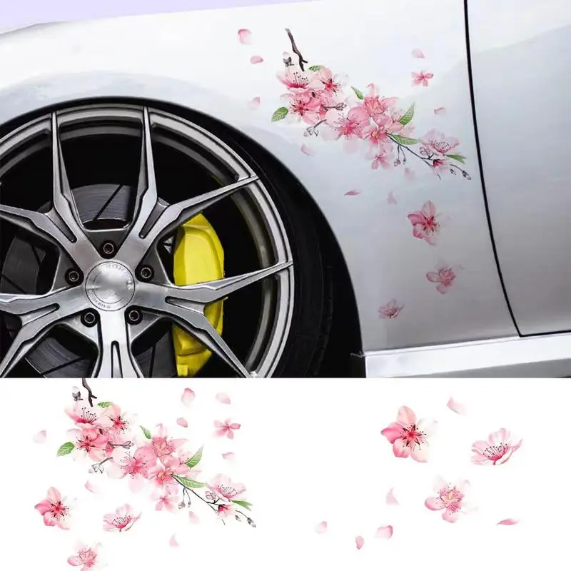 Car Sticker Pink Cherry Blossom Vinyl Car Sticker Auto Flower Decal Windshield Windo Bumper Trim Interior Mouldings Auto Styling