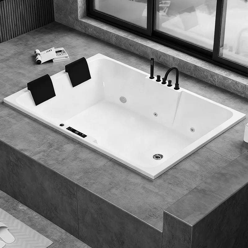 Acrylic recessed rectangular double bathtub hotel beauty salon household adult inlaid thickened large