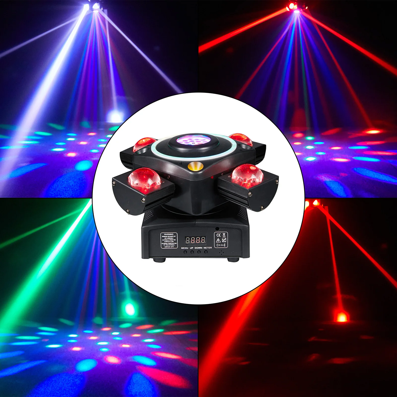 

4 Arm Moving Head Light RGBW Beam Laser Disco Ball Light Stage Lighting DMX