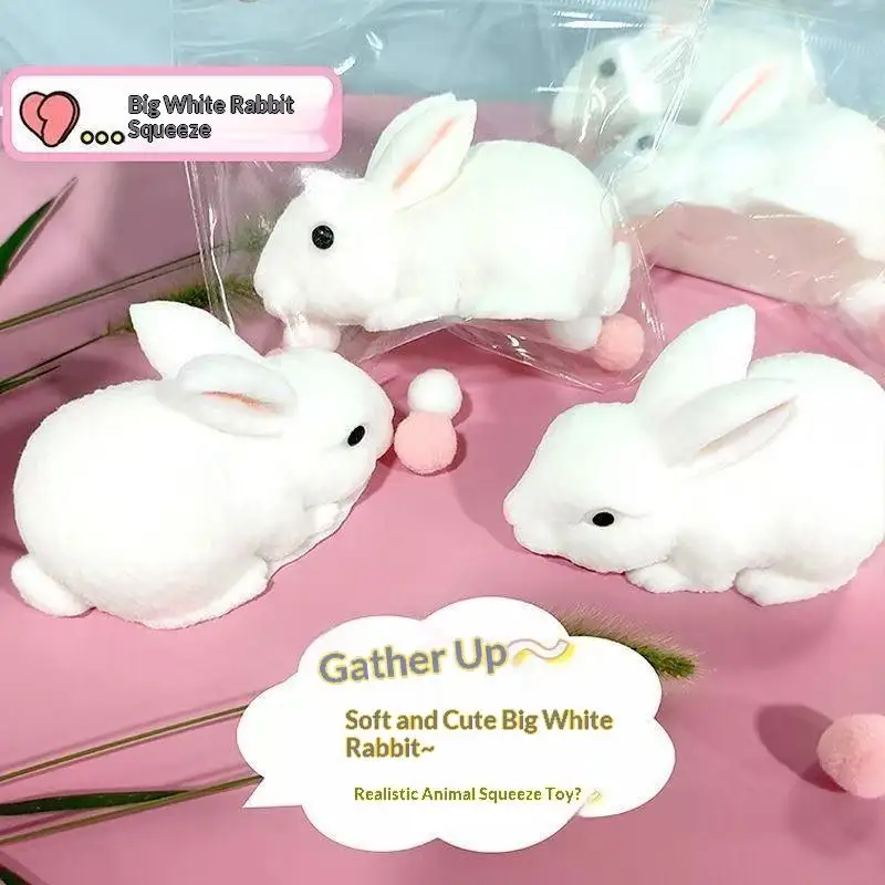 1/5Pcs White Rabbit Squeeze Toy Wet Soft Slow Rebound Squeeze Toy Cute Animal Stress Relief Toy For Kids Student Leisure Play
