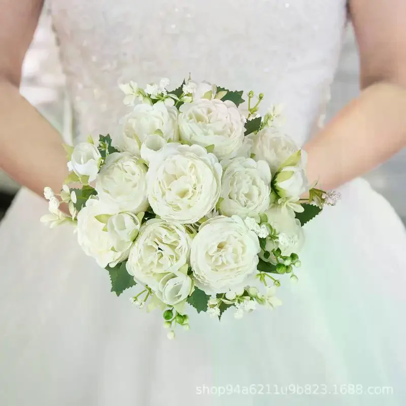 Rose Pink Peony Artificial Flowers Silk Bouquet 27heads Roses Fake Flower For Table Vase Arrange Home Wedding Decoration Flowers