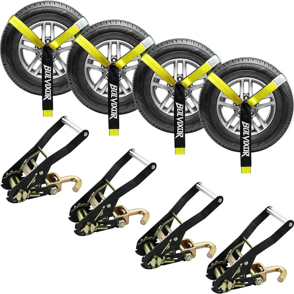 

2 x 96 Heavy-Duty Car Tie-Down Straps, 9900 lbs Break Strength, for Hauling Vehicles and Trailers