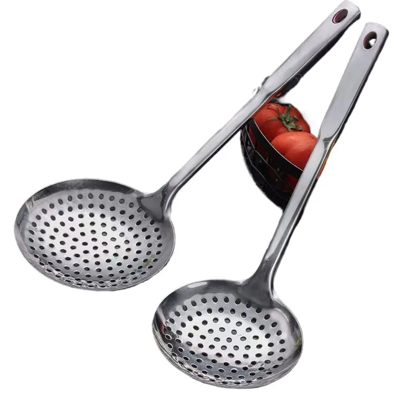 Stainless Steel Skimmer Spoon, Thickened Deep Fry Strainer, Long Handle Kitchen Colander for Frying & Draining