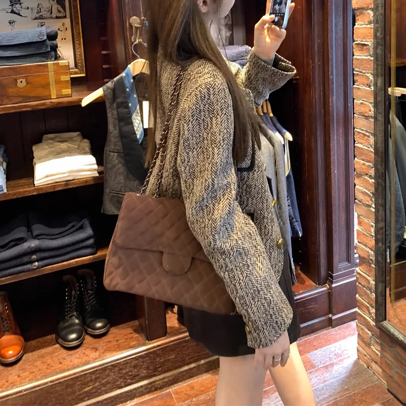 2024 Fried Street New Women's Amber Pine Forest Wool Jacket Short Long Sleeve Premium Top Autumn and Winter Fashion