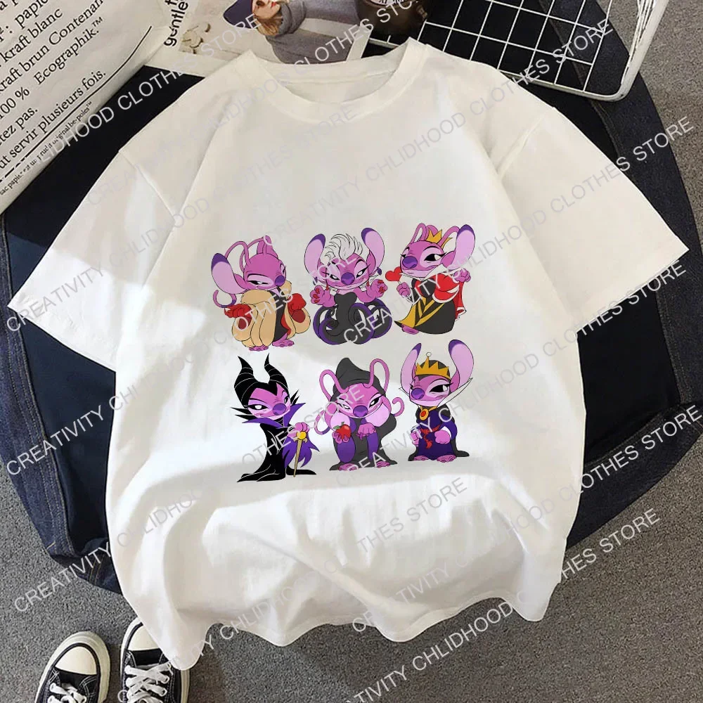 Disney Villains Children T-shirt for Girls Clothes Bad Girl Kawaii Tee Shirts Cartoons Summer Casual Kid Boy Short Sleeve Tops