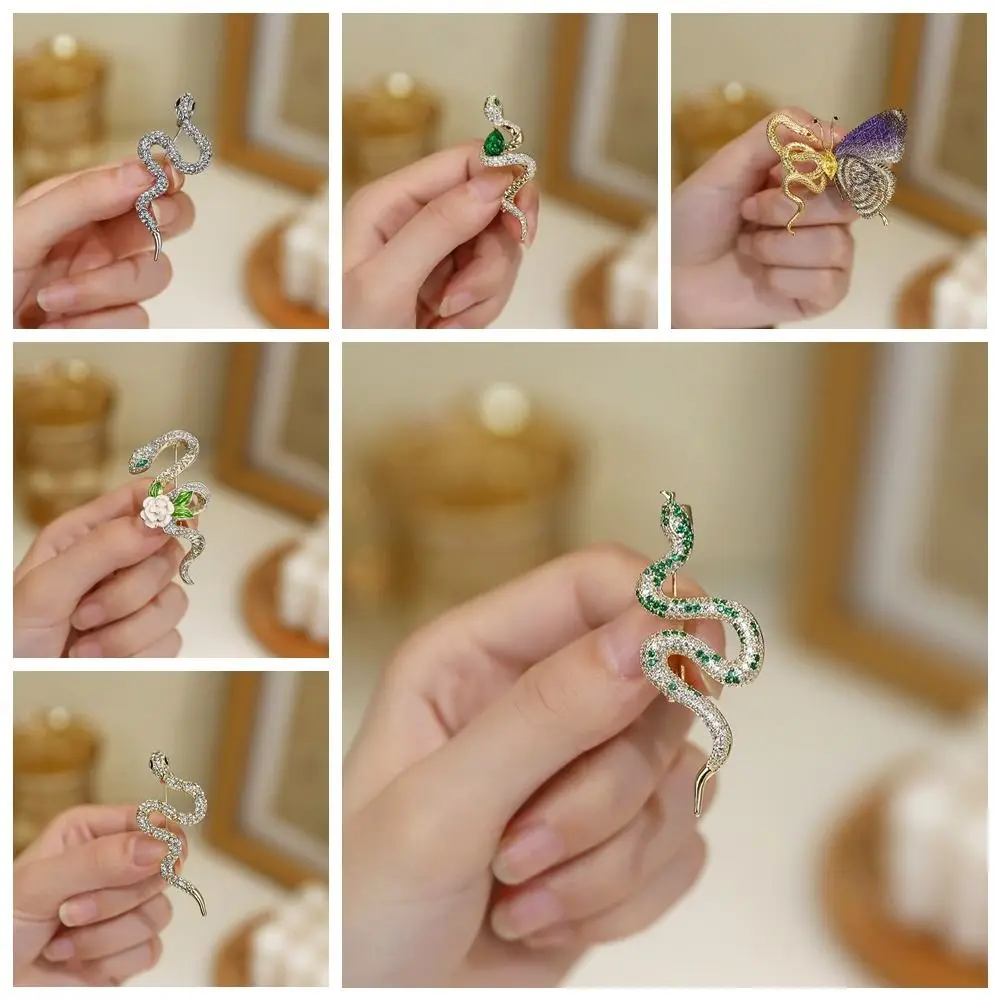 مزاجه الحيوان زودياك الأفعى بروش الحد الأدنى مجوهرات حجر الراين طوق دبابيس تألق شارة ثعبان التلبيب دبوس مكتب #4