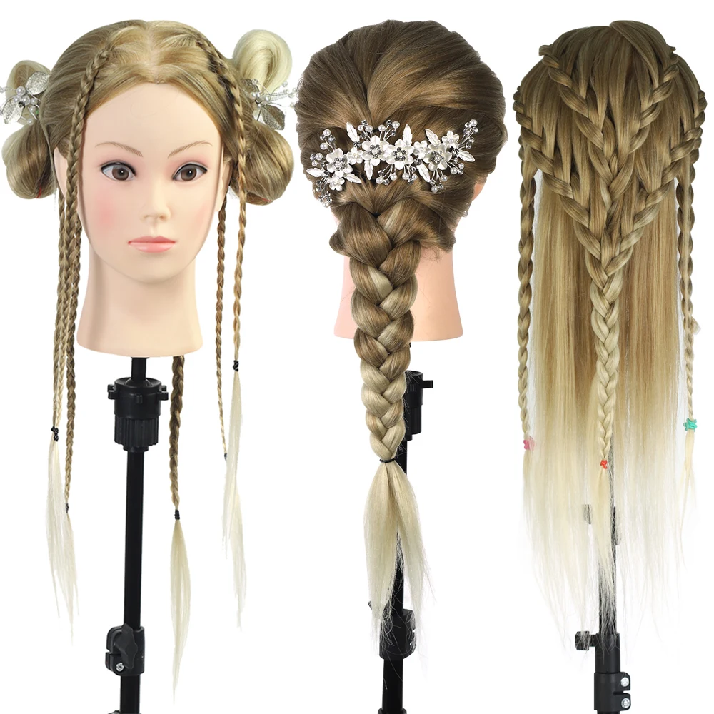 NEVERLAND Hairdressing Training Head Kit Long 26 Inches High Temperature Fibre Professional Practice Trainging Doll Hair Tools