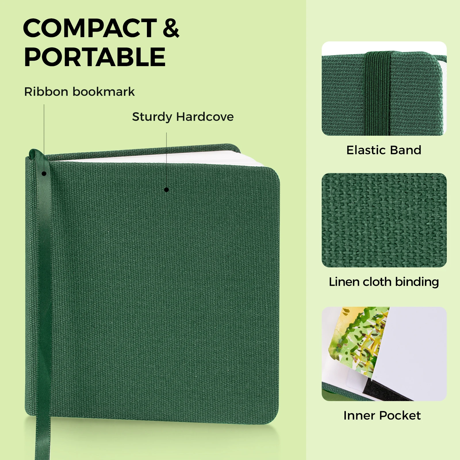 Square Watercolor Journal - 100% Cotton Hot Press 20 Sheets 300GSM Paper Linen Cotton Cover Watercolor Sketch Books for Artists