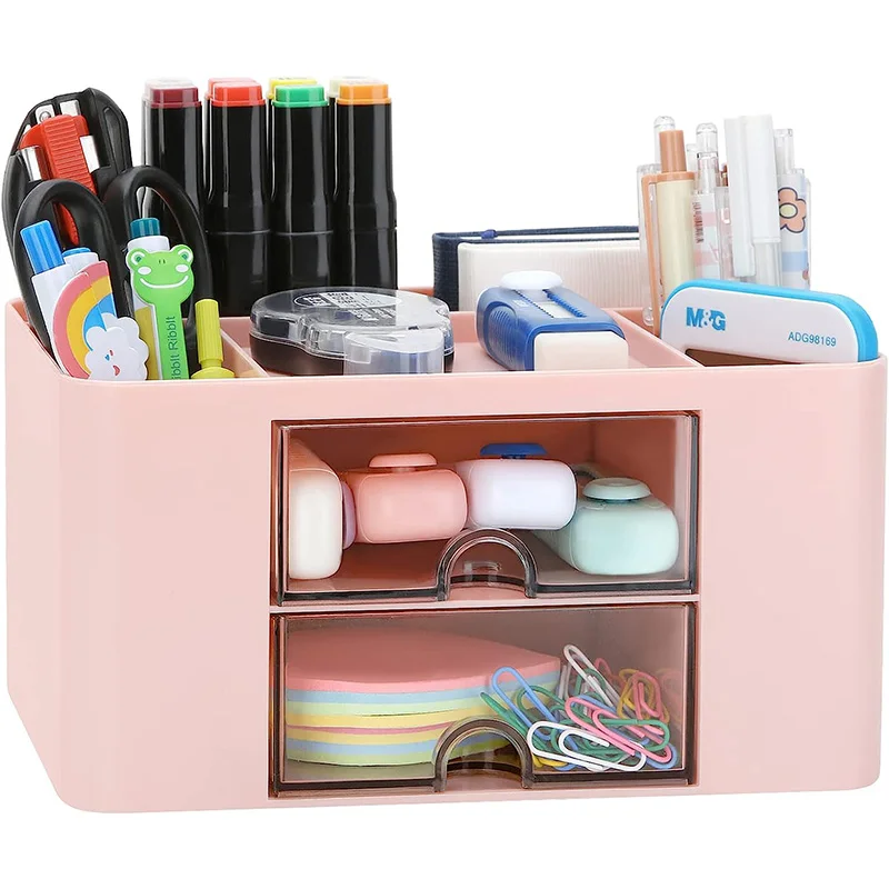 

Настольный органайзер с 2 выдвижными ящиками, пластиковая настольная ручка-карандаш, контейнер для хранения для стола, офисные принадлежности, туалетный столик для офиса