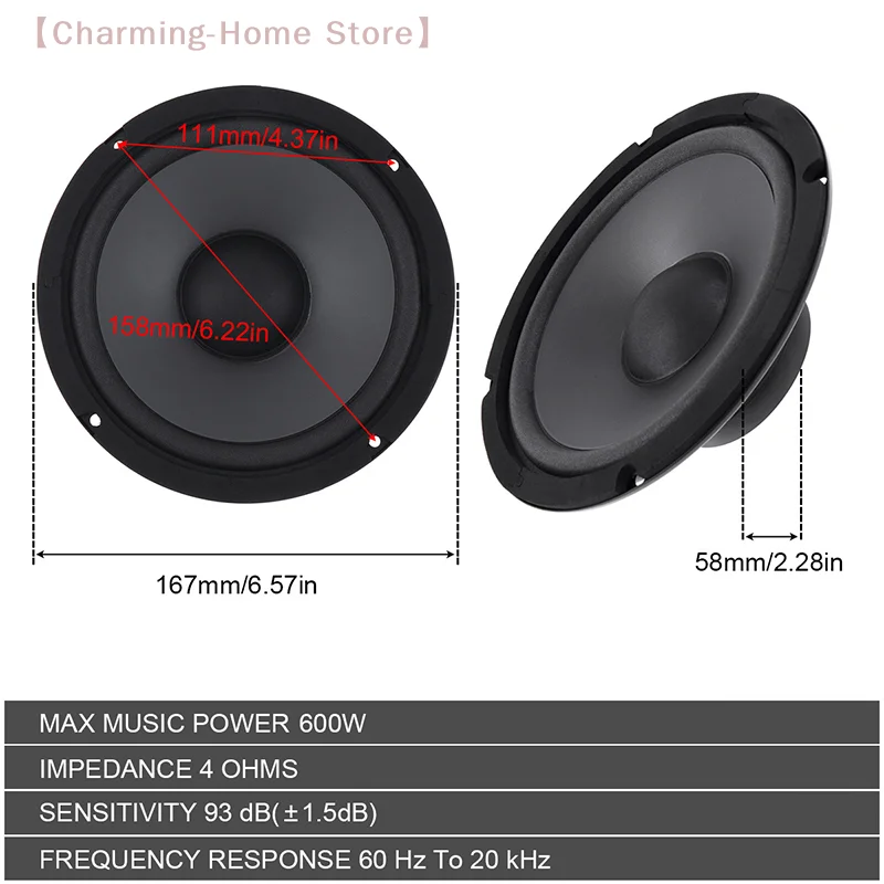 【M】YH-600 6inch Speaker Car Stereo Audio Coaxial Speaker Audio 600W Car Audio Accessories Full Frequency