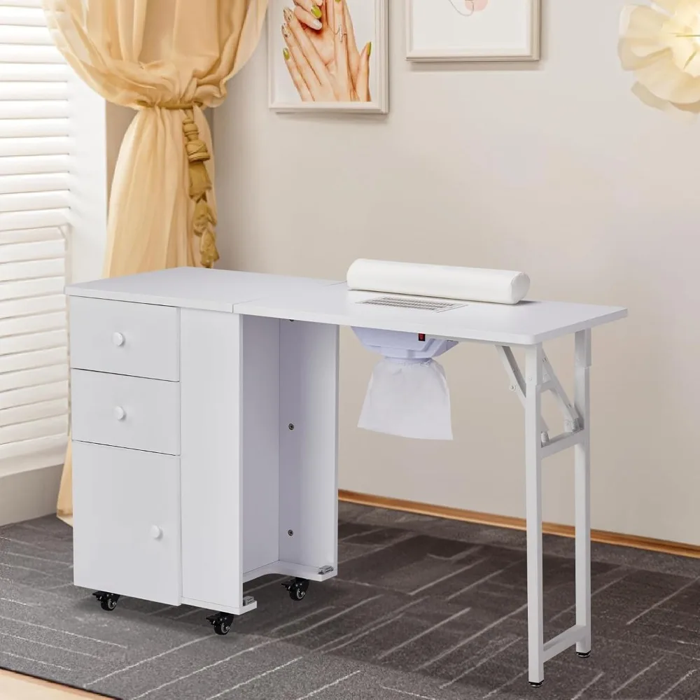 Foldable Manicure Table Nail Table for Nail Tech, Nail Desk Station Makeup Beauty Salon Storage Acetone Resistant