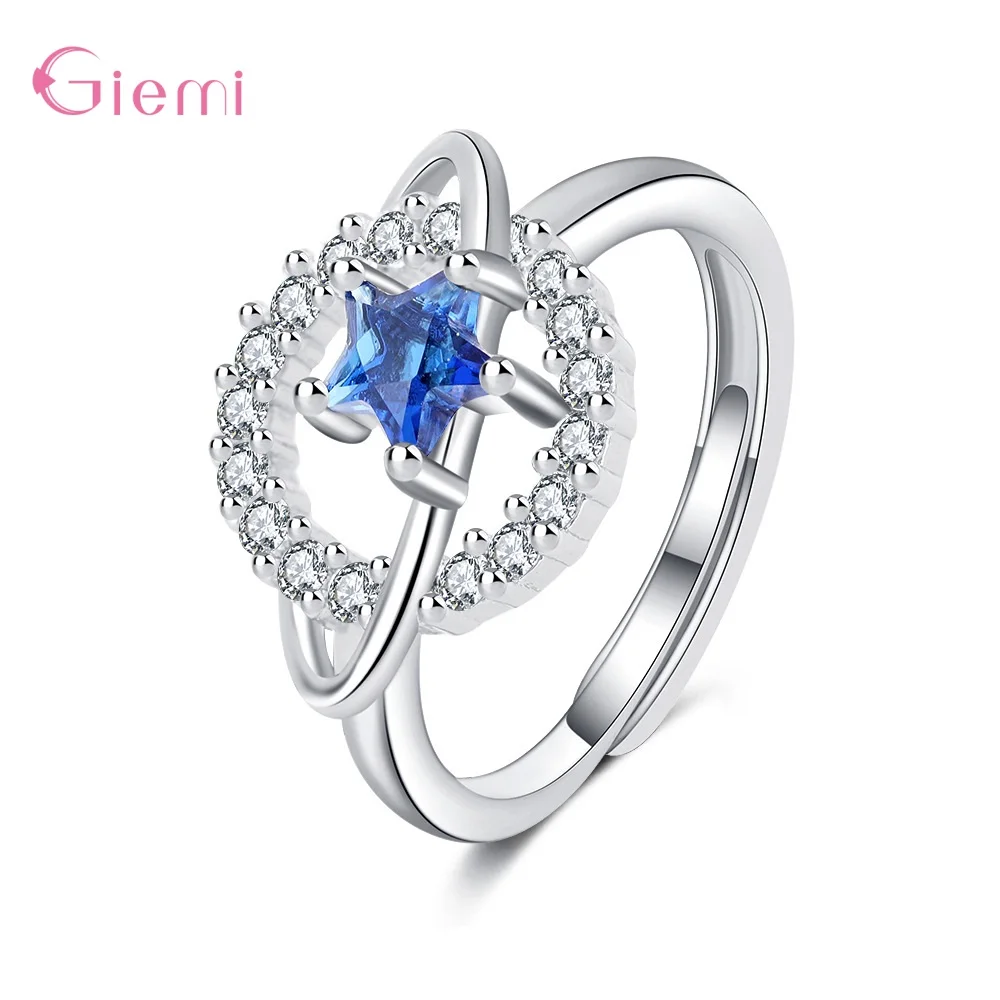

Authentic 925 Sterling Silver Luminous Star CZ Waiting Adjustable Finger Rings For Women Wedding Engagement Jewelry
