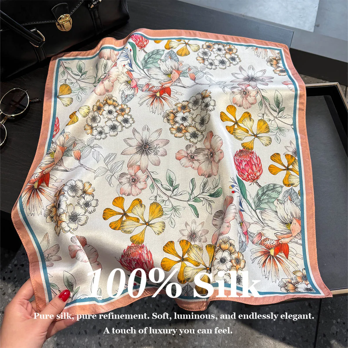 

100% Real Silk Scarf Fashion Women Scarf 53cm Square Scarves Head Wrap Shawl Headband Hijab Neckerchief Hairband Foulard Bandana