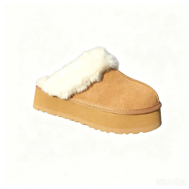Thickened Warm Fluffy Slippers for Women, Winter New Style Thick Sole Anti-Slip Home Cotton Shoes Convertible Snow Boots
