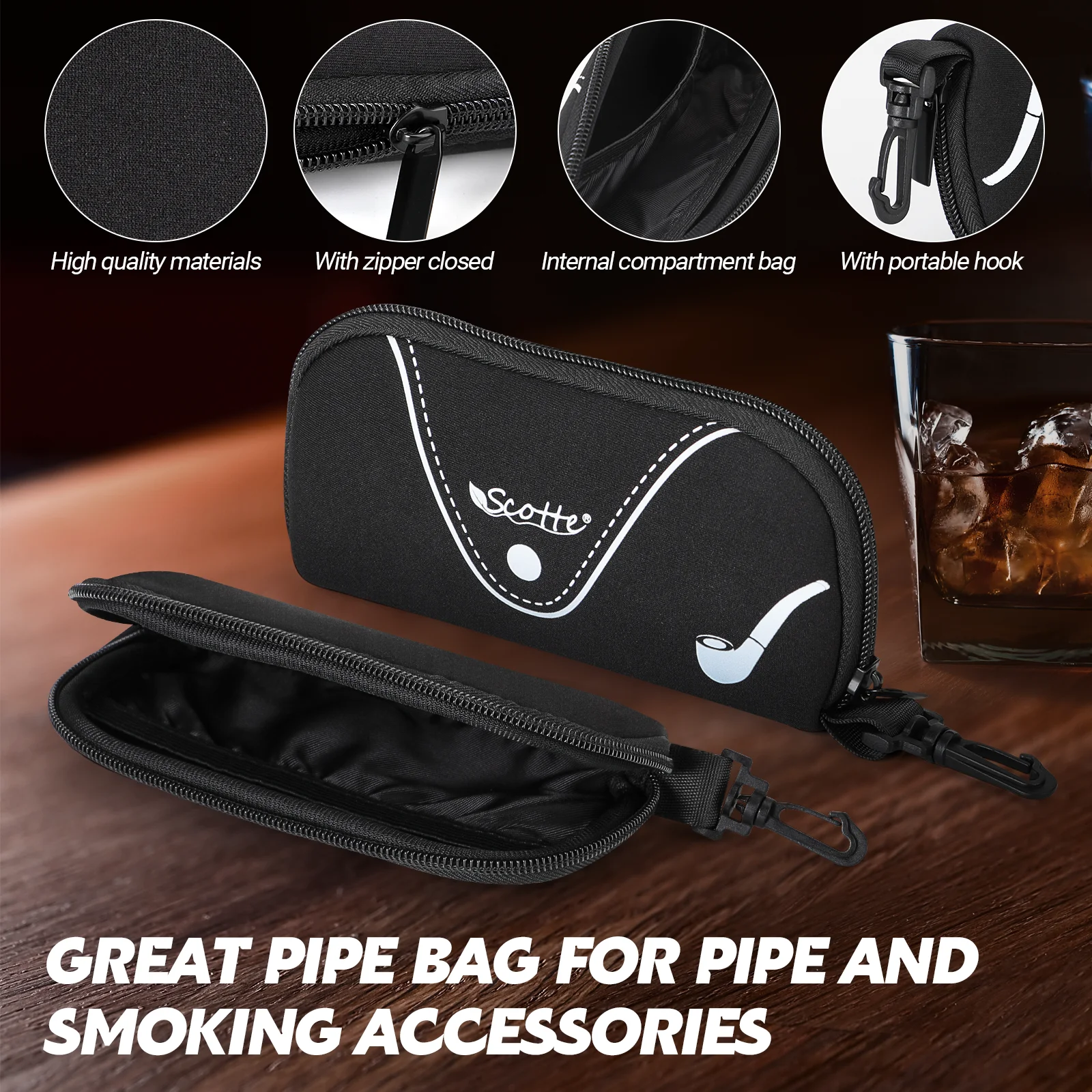 Scotte Vintage Classic Tobacco Pipe Pouch with Accessories, Red, Durable, Solid, High Quality, Free Smoke