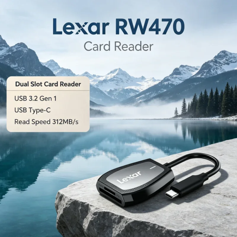 Lexar RW470 Dual Slot Card Reader 2-in-1 Type-C USB 3.2 Gen1 SD microSD UHS-II 312MB/s Read Speed for Data Transfer