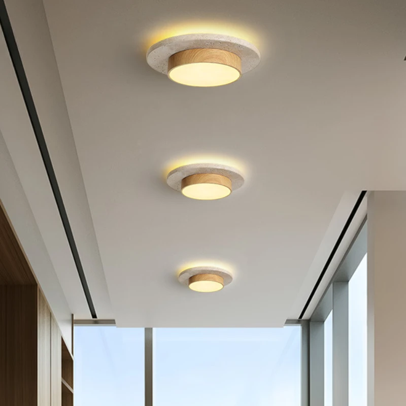 

Japanese Style LED Ceiling Lamp Retro Travertine Lamp Medieval Bedroom Led Lights Entrance Yellow Stone Travertine Ceiling Light