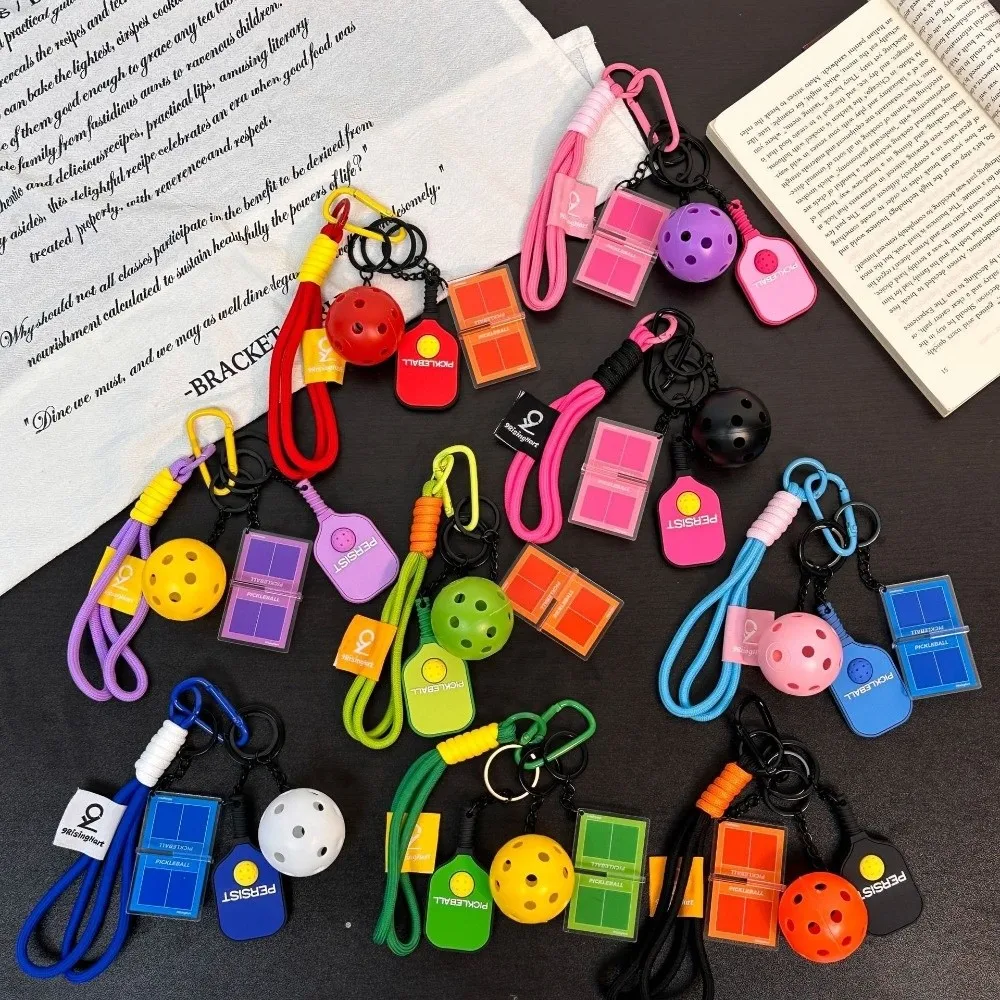 New PVC Pickleball Paddle Set Keychain Detachable with Buckle Fitness Series Pendant Dopamine Bag Charm Bag Accessories