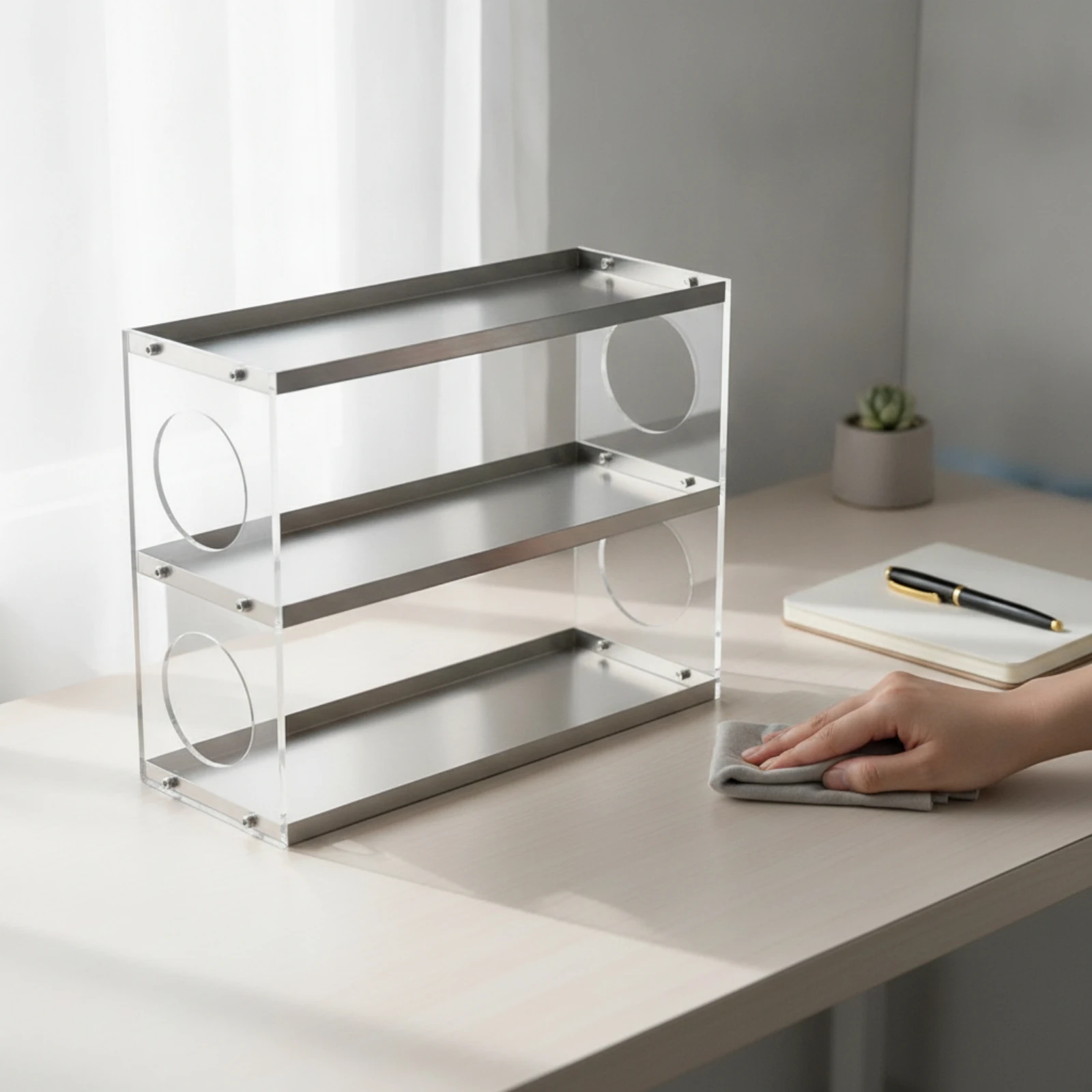Tabletop Organizer with Acrylic Shelves Stainless Steel 3-Tier Storage Rack Desk Shelf Compact Long-Lasting for Dressing Table