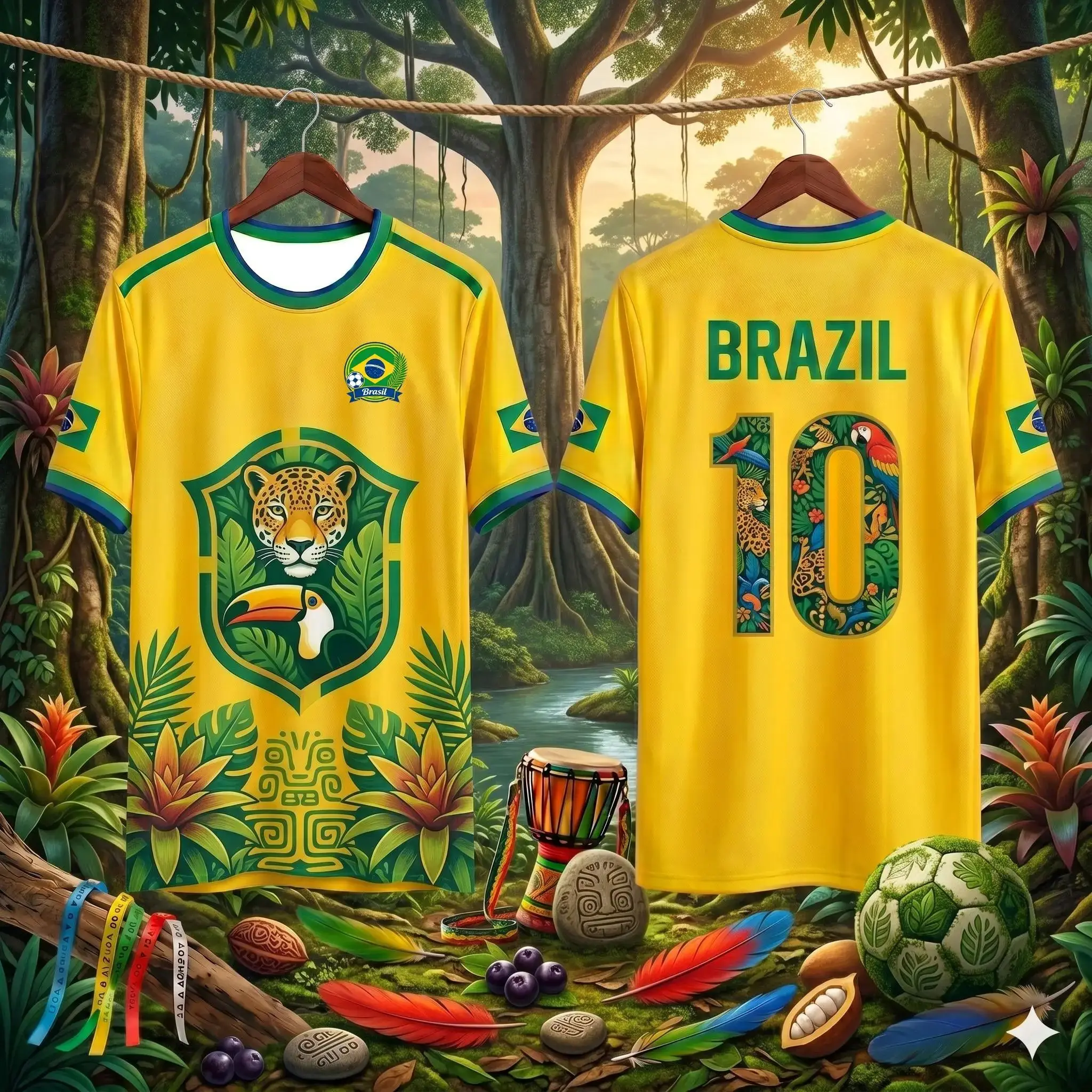 Nueva Camiseta de Fútbol Estilo Brasil para Niños y Hombres, Manga Corta, Estampado de Cristo y Jaguar Número 10, Playera Casual para Fanáticos del Fútbol