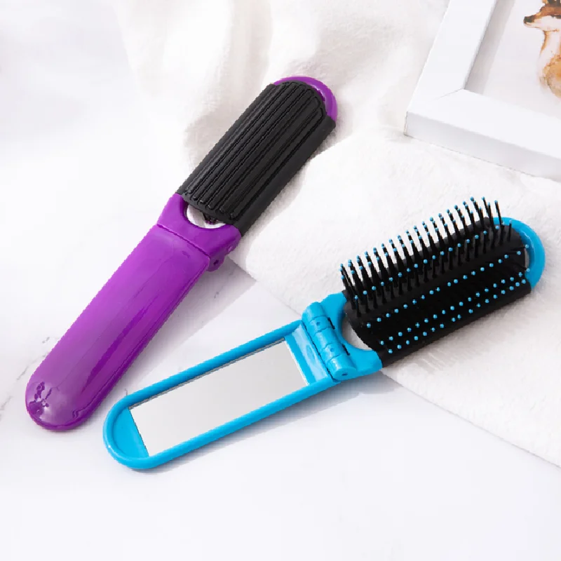 Mini Folding Hair Brush With Mirror Portable Professional Travel Hair Comb Women Men Anti Static Massage Brush Hair Styling Tool