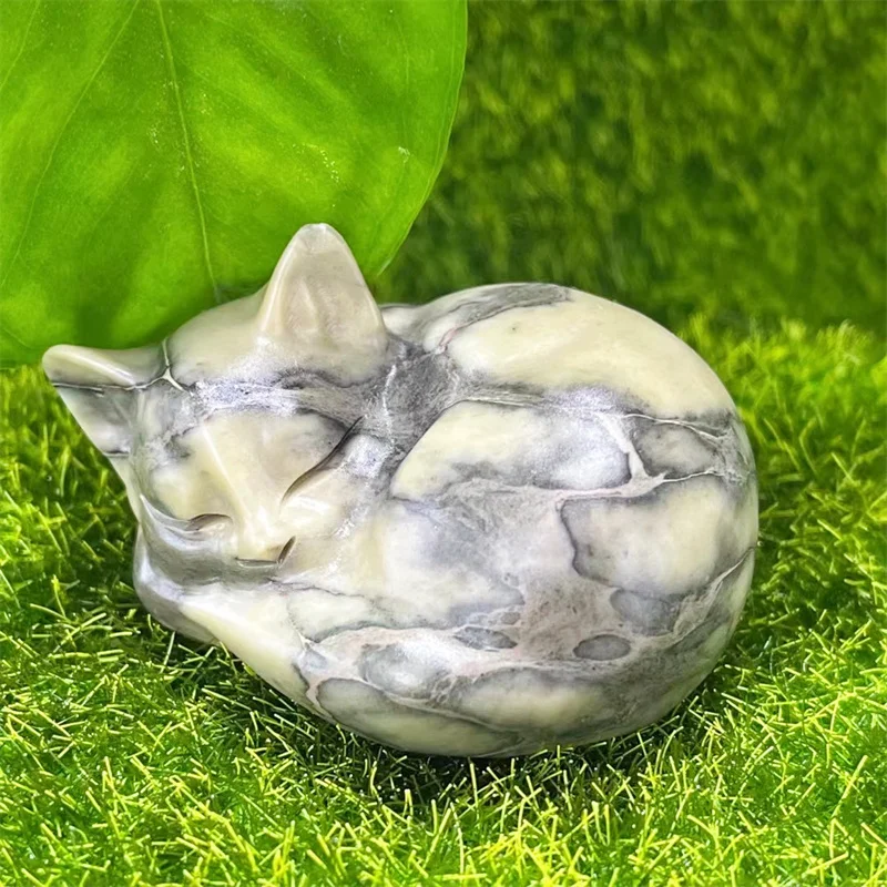 Natural Colorful Stone Sleeping Cat Reiki Home Room Decoration Crystals Quartz Accessories Gemstone Gift 1PCS