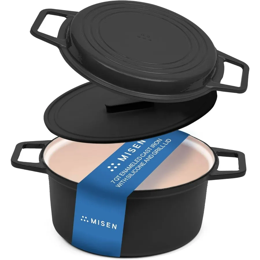 

7-QT эмалированная чугунная голландская духовка, устойчивая к сколам эмалированным покрытием, толстый железный сердечник для сохранения тепла, большая духовка для приготовления пищи S