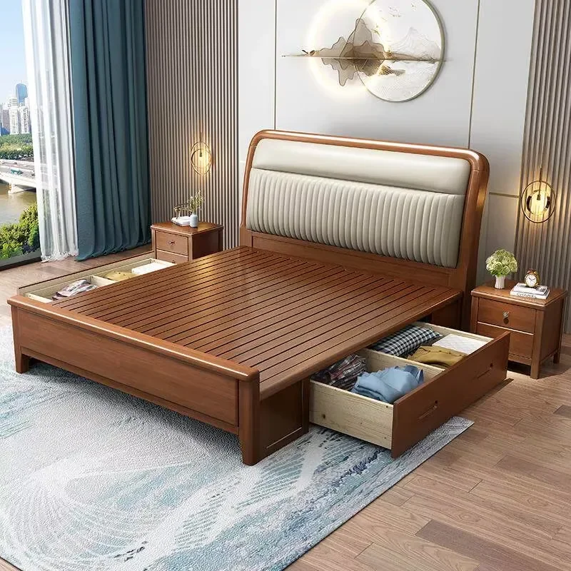 Single-person Simple Children's Design Solid Wood Bed, Extra-large Wooden Box Children's Bed with Drawer for Storage
