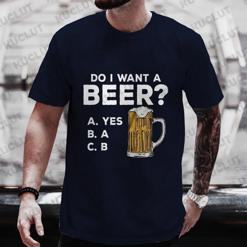 Oversized Mens T-shirts Summer Beer Print Tee Shirt Funny Beer Retro Cool Design Street Short Sleeve Top Beer Friday Men Clothes