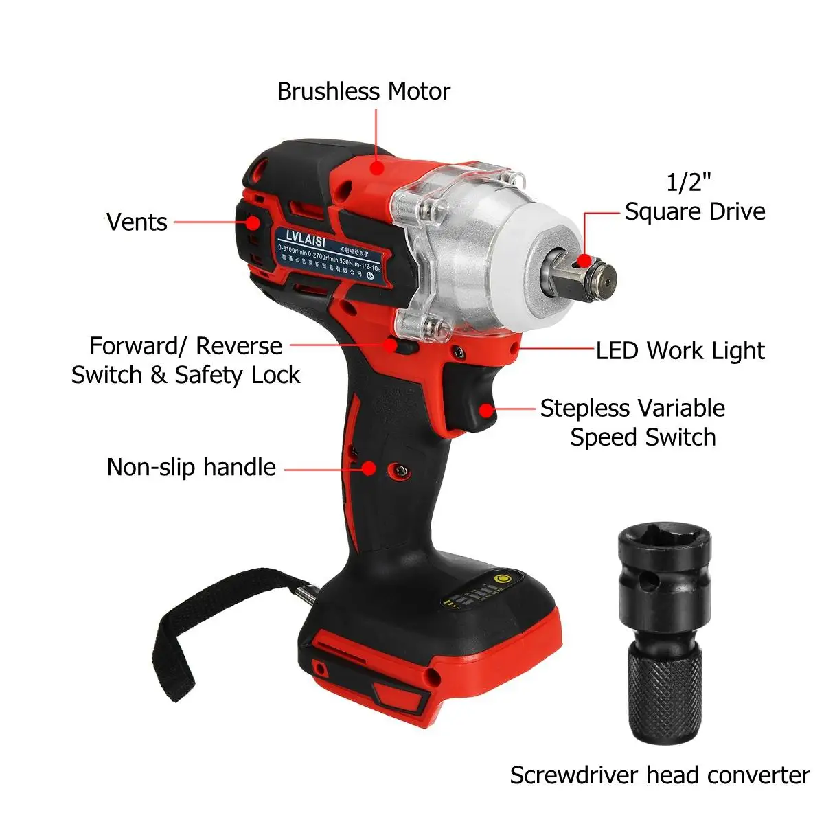 18V 520Nm Cacciavite per avvitatore a percussione a batteria agli ioni di litio 1/2 Sostituzione chiave elettrica per batteria Makita DTW285Z